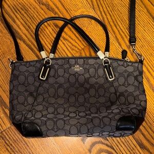 Coach Black and Gray Signature Shoulder Bag